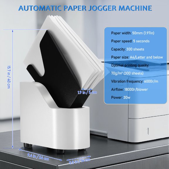 Automatic Desktop Paper Jogger, 300-page Large Capacity, 5 Seconds to Straighten, 6000 RPM High-Frequency Vibration, Suitable for A4 File Binding and Sorting