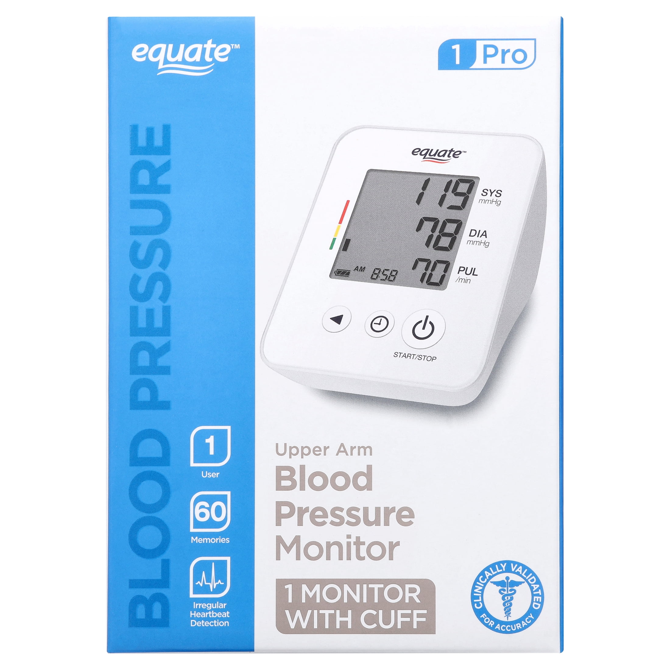 Equate 1 Pro Automatic Digital Blood Pressure Monitor for Home Use, Upper Arm Cuff - UA-4010WM