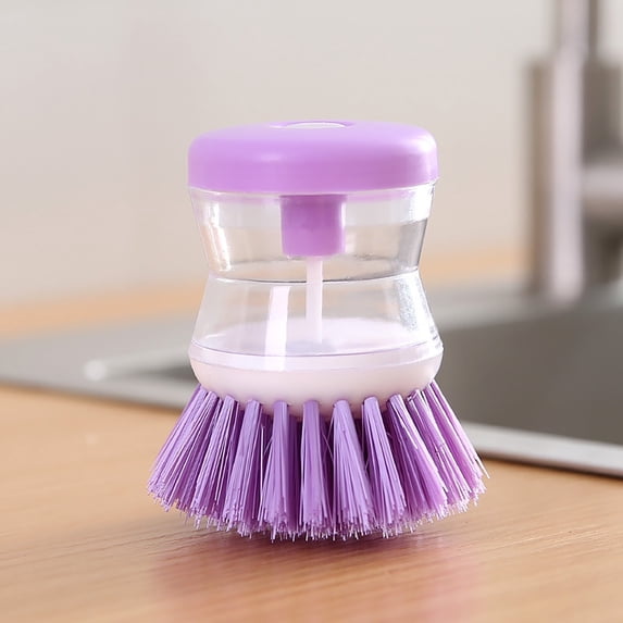 Automatic Dish Brush with Soap Dispenser, One-Push Liquid Soap Scrubber for Washing Pans, Pots, & Dishes, Non-Scratch Sponge Brush for Kitchen & Sink Cleaning
