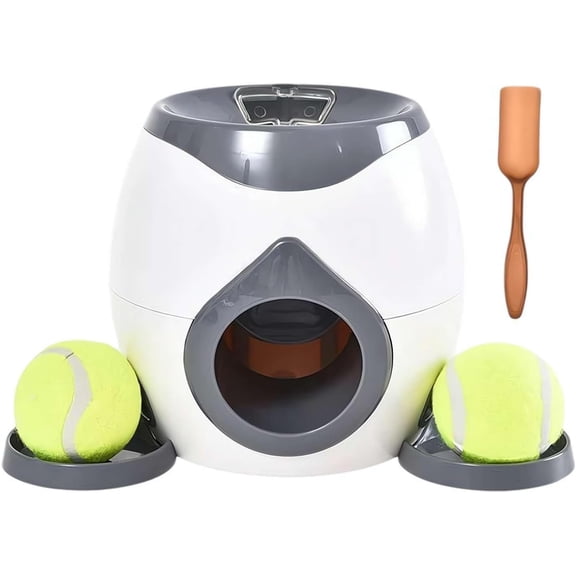 Automatic Dog Ball Launcher, 2025 New Interactive Tennis Ball Throwing Machine for Small, Medium & Large Dogs, Indoor & Outdoor Fetch Toy with Food Reward, Includes 2 Tennis Balls for Play & Training