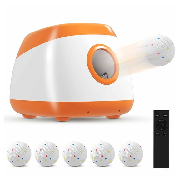 Automatic Dog Ball Launcher, 26-80ft Fetch Toy for Medium/Large Dogs, Remote Control, 6 Balls, Orange