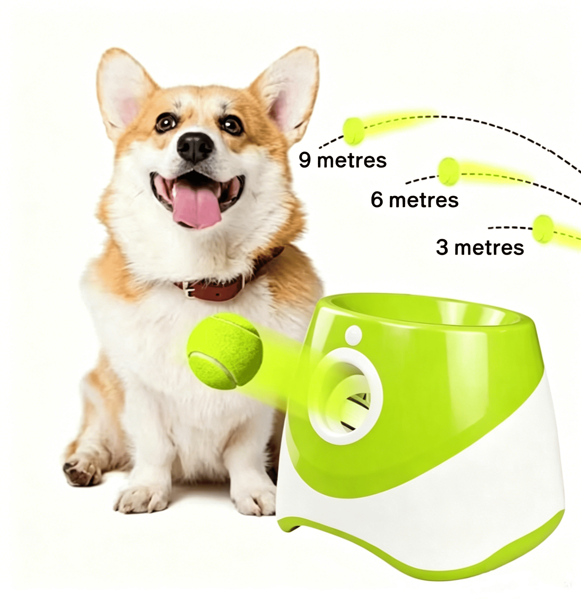 Automatic Dog Ball Launcher with 3 Distance Settings, Includes 3 Mini Tennis Balls(2lnches), Interactive Indoor Outdoor Dog Toy, ultiple Color Options, Light Green