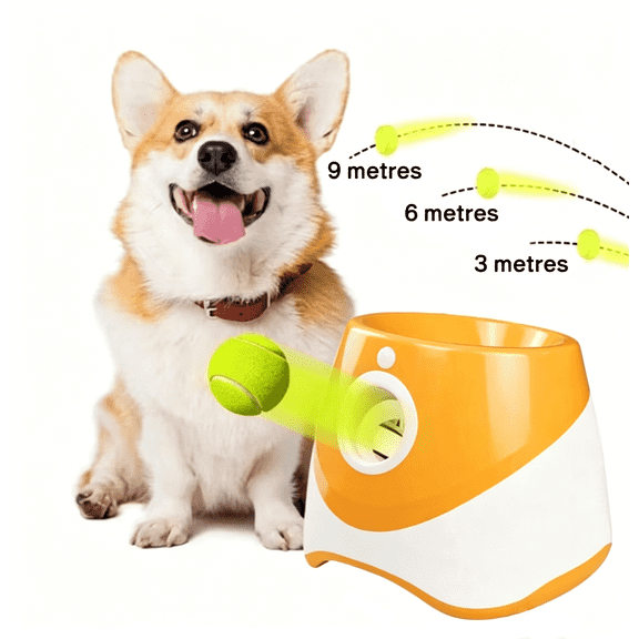 Automatic Dog Ball Launcher with 3 Distance Settings, Includes 3 Mini Tennis Balls(2lnches), Interactive Indoor Outdoor Dog Toy, ultiple Color Options, Orange