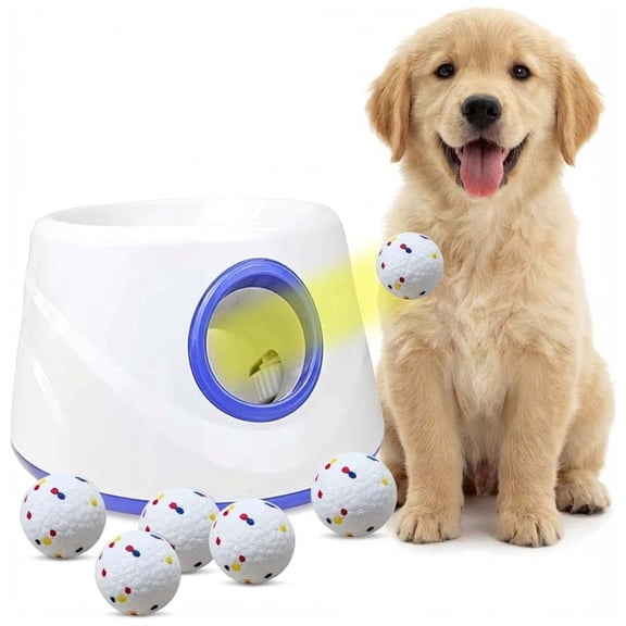 Automatic Dog Ball Launcher, Ball Thrower for Dogs with 6 ETPU Tennis, Interactive Dog Toys Indoor Outdoor Ball Thrower Machine for Small/Medium Dogs