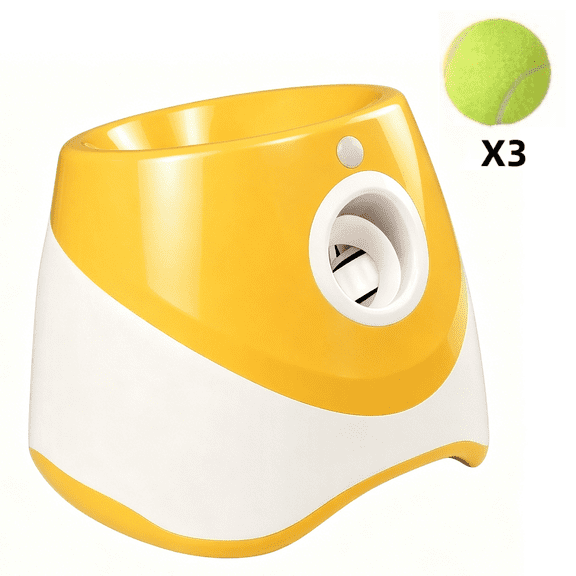 Automatic Dog Ball Launcher, Dog Ball Thrower with 3 Launching Distance, Interactive Dog Toys for Small & Medium Dogs Indoor & Outdoor, 3 Mini Tennis Balls Included, Orange