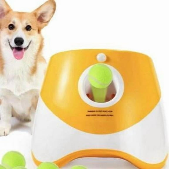 Automatic Dog Ball Launcher, Dog Ball Thrower with 3 Launching Distance, Interactive Dog Toys for Small & Medium Dogs Indoor & Outdoor, 3 Mini Tennis Balls (2 inch) Included, Orange/Green Color