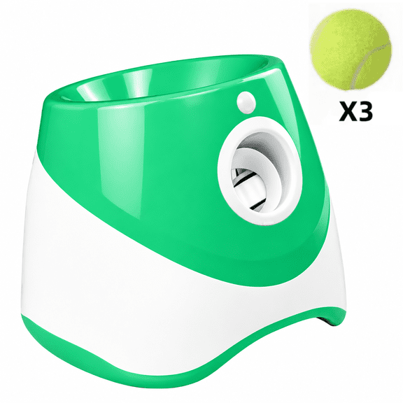 Automatic Dog Ball Launcher, Dog Ball Thrower with 3 Launching Distance, Interactive Dog Toys for Small & Medium Dogs Indoor & Outdoor, 3 Mini Tennis Balls Included,Green