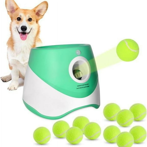Automatic Dog Ball Launcher, Dog Ball Thrower with 3 Launching Distance, Interactive Dog Toys for Small & Medium Dogs Indoor & Outdoor, 3 Mini Tennis Balls (2 inch) Included, Orange/Green Color