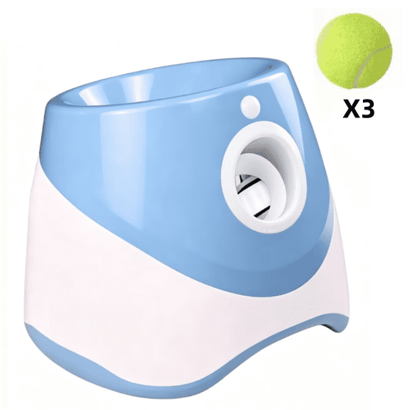 Automatic Dog Ball Launcher, Dog Ball Thrower with 3 Launching Distance, Interactive Dog Toys for Small & Medium Dogs Indoor & Outdoor, 3 Mini Tennis Balls Included, Blue
