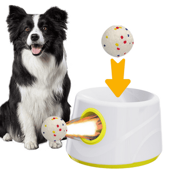 Automatic Dog Ball Launcher- Small Silent Dog Ball Thrower, 3 Adjustable Distances (20ft/33ft/46ft), Rechargable,Includes 3 Durable 2.3" Balls for Small/Medium Dogs