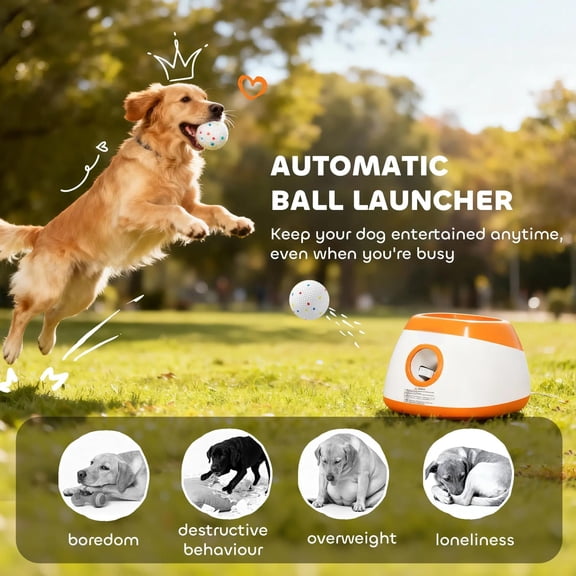 Automatic Dog Ball Launcher Toy with Remote, Up to 80 Ft Throw for Medium Large Dogs, Interactive Fetch Machine, 6 Balls & Rechargeable Battery, Indoor Outdoor Play