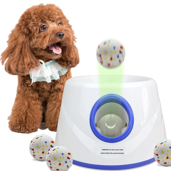 Automatic Dog Ball Launcher, Upgraded Dog Ball Throw Launcher, Adjustable Distance 20-45FT, for Small/Medium Dogs, with 3 2.3-inch ETPU Balls, Indoor and Outdoor Interactive Toys WWSOGQH