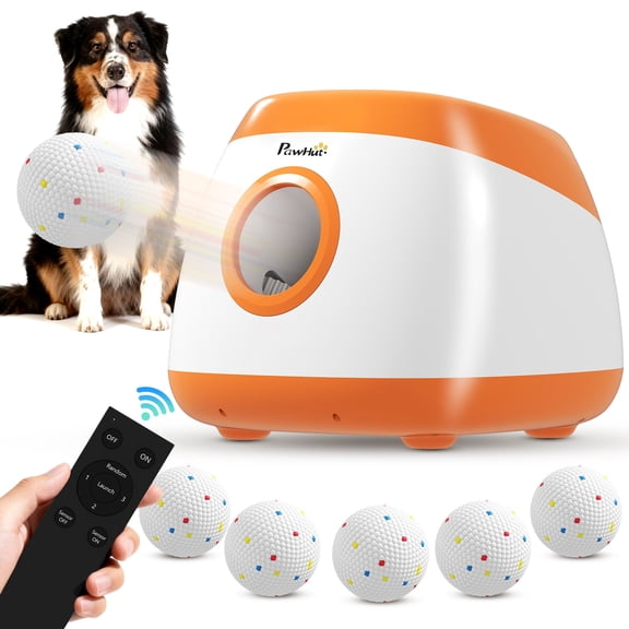 Automatic Dog Ball Launcher for Medium and Large Dogs, 3 Launch Distances, 6 ETPU Balls, Remote Control, Indoor and Outdoor Fetch Toy