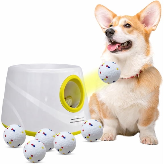 Automatic Dog Ball Launcher with 3 Adjustable Launch Distances and 6 ETPU Balls for Small Dogs