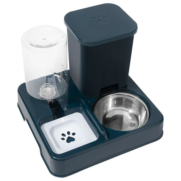 Automatic Dog Cat Feeder Double Bowl Portable Feeding Station Removable 2 In 1 Feeder And Waterer Set with Freshness Preservation, Ideal for Cats & Dogs Black
