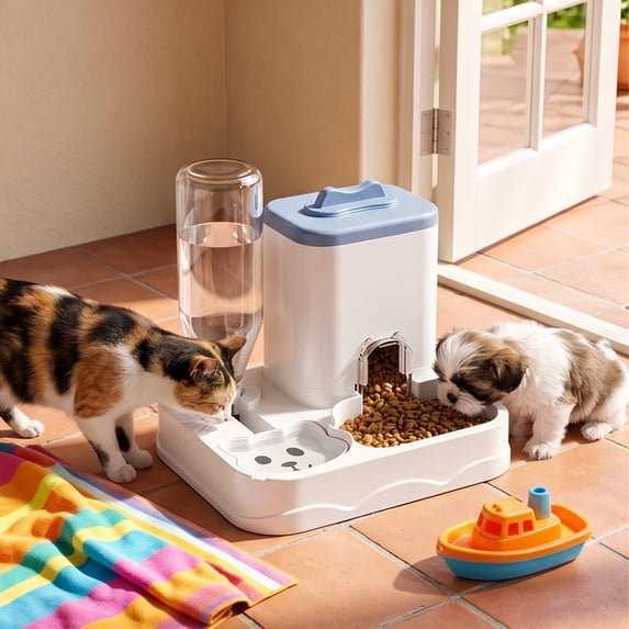 Automatic Dog Cat Feeder and Water Dispenser Combo, Dog Food Storage Container, Large Capacity Pet Food and Water Station with Integrated Bowl for Small Medium Pets Puppy Kitten