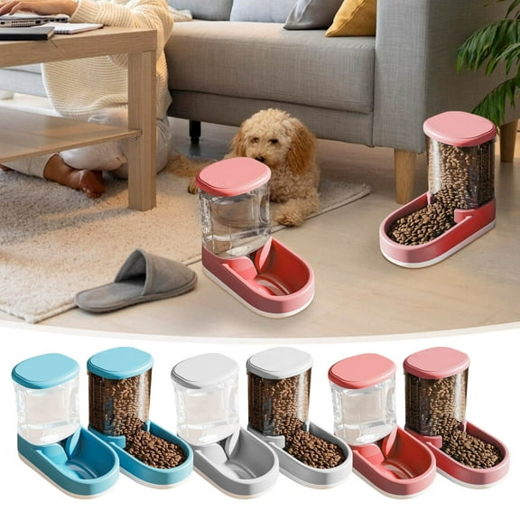 Automatic Dog Cat Feeder and Water Dispenser Gravity Food Feeder and Waterer Set with Pet Food Bowl for Small Medium Dog Puppy Kitten, Large Capacity