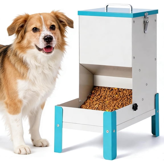 Automatic Dog Feeder 10L Auto Cat Feeder with Stand Gravity Dog Food Dispenser with A Detachable Feeding Tray, Galvanized Pet Feeding Station for Dogs & Cats (10L)