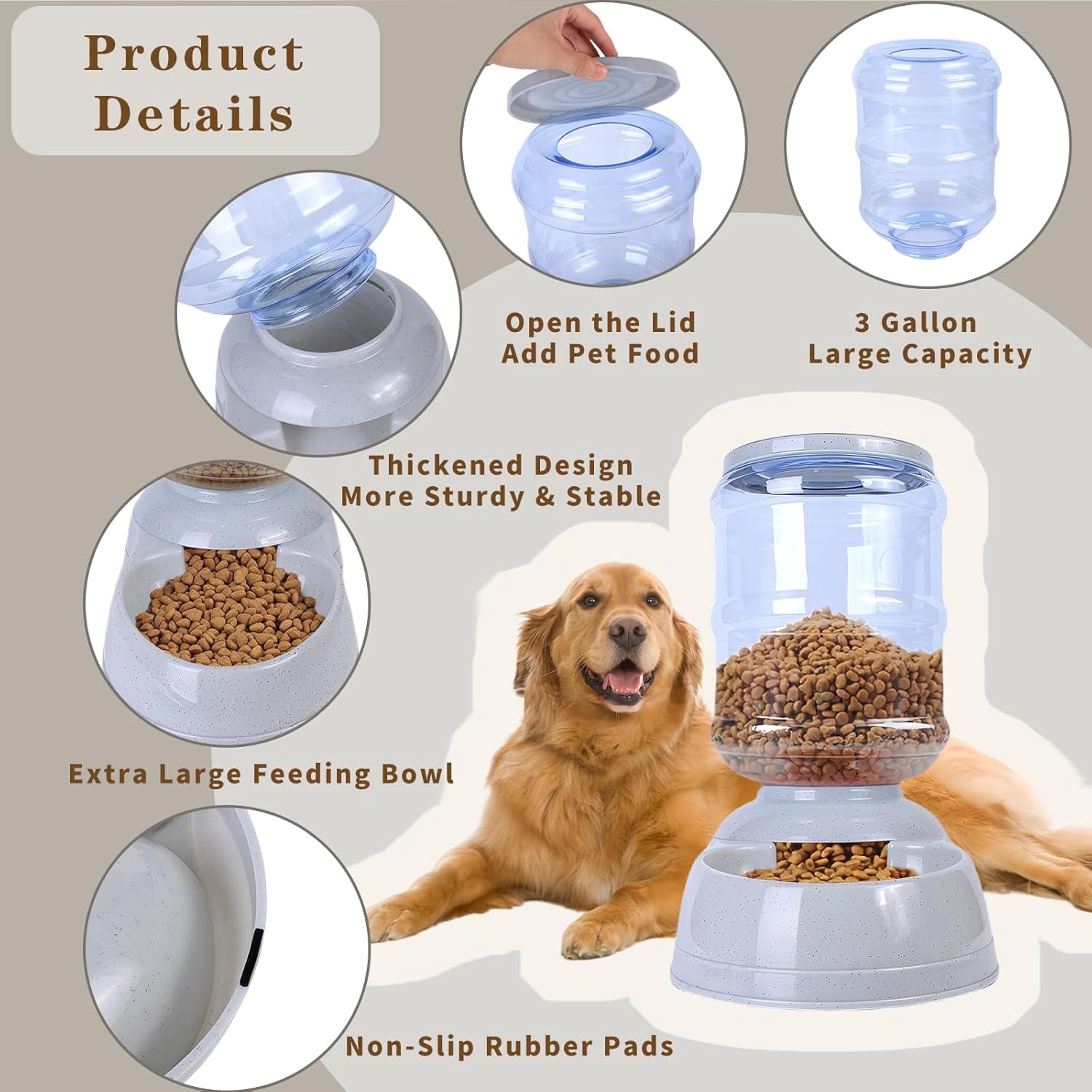 Automatic Dog Feeder 3 Gallon Gravity Food Dispenser for Large Dogs and Cats with Transparent Container