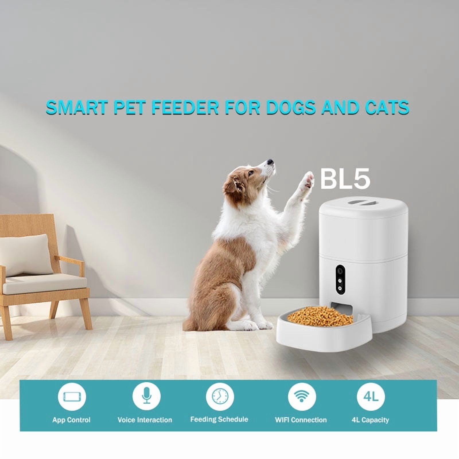 Automatic Dog Feeder with Camera - WiFi Timed Cat Food Dispenser, 1080P HD Video with Night Vision, 1-15 Meals, 1-99 Portions, 2-Way Audio, Keeps Dry Food Fresh, 4L Auto Pet Feeder Also for Dogs