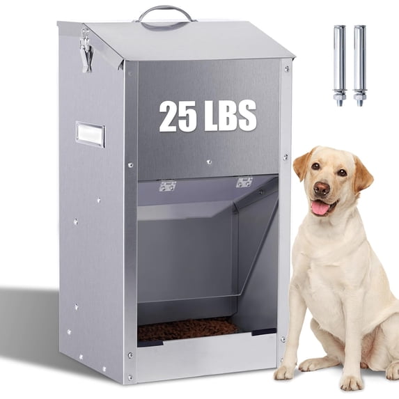 Automatic Dog Feeder Large Breed with Handle, Stainless Steel Indoor and Outdoor Pet Feeder for Large Dogs, Dog Food Dispenser Automatic for Dogs (25lbs)