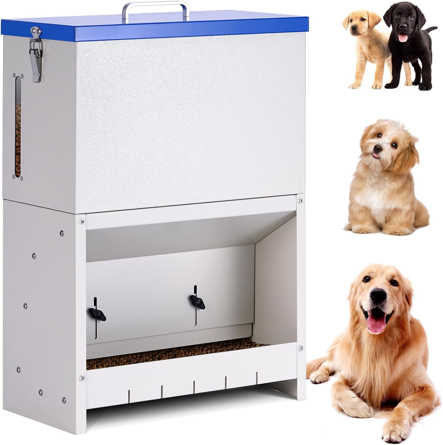 Automatic Dog Feeder Large Breed, Outdoor Dog for Large Dogs, Large Capacity Automatic Gravity Dog Feeder Suitable for Small, Medium, and Large Dog Breeds (Blue)