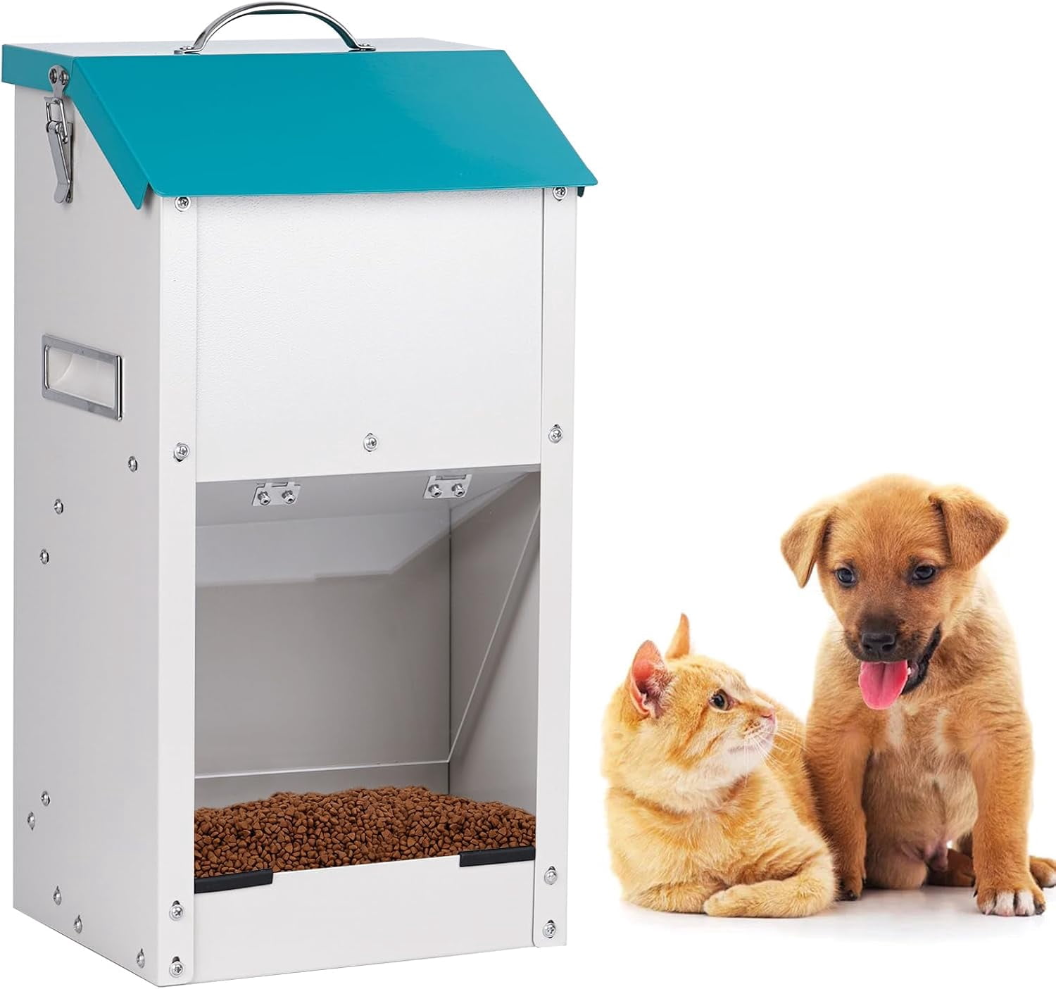 Automatic Dog Feeder Outdoor Galvanized Dog Food Dispenser 15lbs Pet Cat Feeding Station Metal Gravity Feeder for Puppy, Dog, Cat