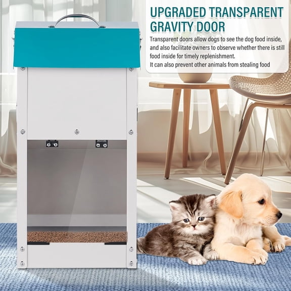 Automatic Dog Feeder Outdoor Galvanized Metal Gravity Food Dispenser Station for Puppy Large Capacity 15lbs