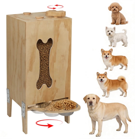 Automatic Dog Food Dispenser with 2 Bowls - 25 lb Capacity Gravity Pet Feeder, Elevated Dog Feeding Station Furniture with Airtight Kibble Dispenser for Small Medium Large Dogs