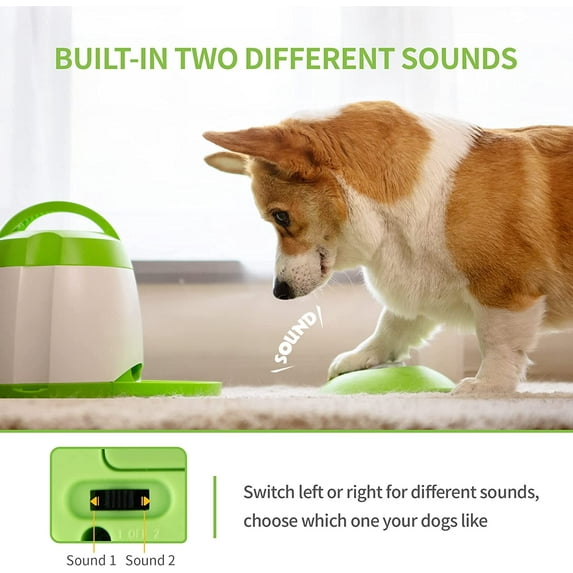 Automatic Dog Treat Dispenser with Button - Puzzle Memory Training Feeder, Pet Geek Button Treat Food Dispensing Toys Interactive, Iq Training Dog Feeder (Green)
