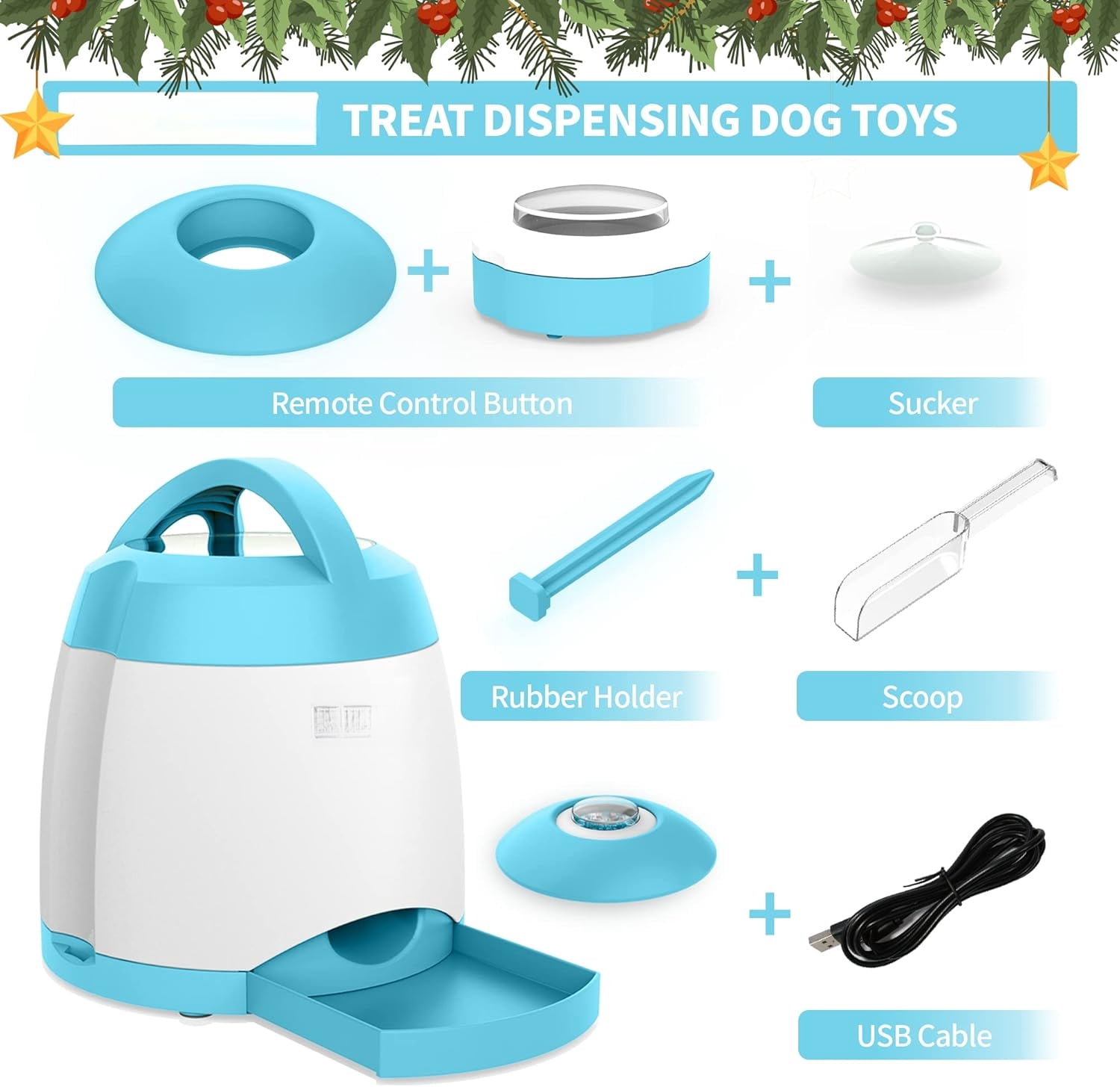 Automatic Dog Treat Dispenser – Interactive Puzzle Feeder with Button & Remote Control, Dual Power, Stimulation Toy for Indoor/Outdoor Play, Blue