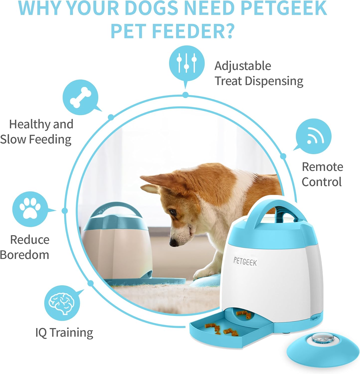 Automatic Dog Treat Dispenser with Button, Interactive Feeder Toy for Training and Exercise