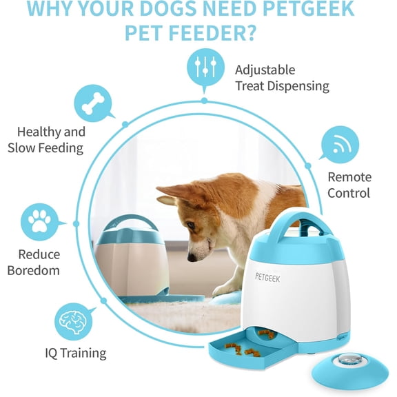 Automatic Dog Treat Dispenser with Button, Interactive Feeder Toy for Training and Exercise