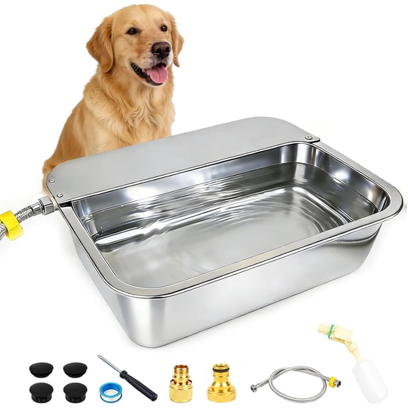 Automatic Dog Water Bowl Dispenser, 3 Gallon/11.6L Pet Water Dispenser for Cats and Large Dogs, 304 Stainless Steel Self Filling Auto Dog Water Feeder Outdoor Chicken Waterer for Livestock