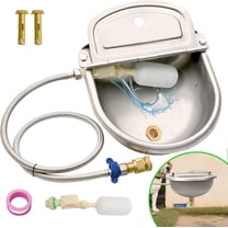 Automatic Dog Water Dispenser, Outdoor Chicken Waterer with Drain Valve, Easy Cleaning, Stainless Steel Auto Livestock Water Bowl with Float Valve, Self Drinking Trough for Horse (1 Gallon)