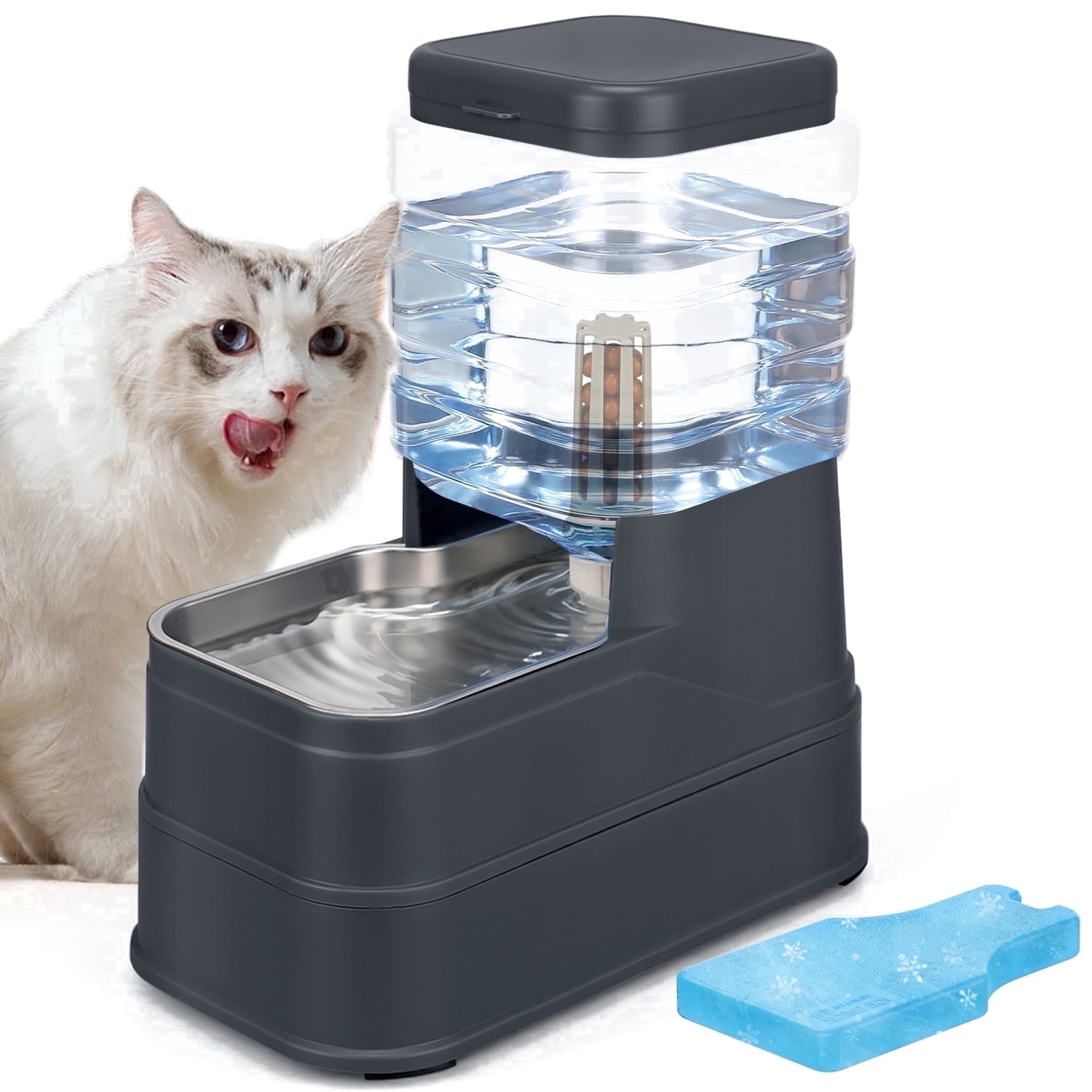 1.1 Gallon Dog Automatic Water Dispenser Cat Gravity Waterer Feeder with Filter Ice Pack