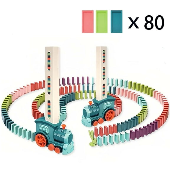 Automatic Domino Train,Creative Rally Train Toy with 80 PCS Domino, Fun Educational Toys Birthday Gifts Boys Girls Age