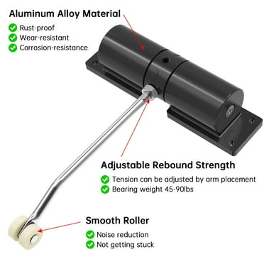 Automatic Door Closer, Aluminum Alloy Safety Spring Door Closer Adjustable 30 kg Closing Door Hinge, Easy to Install to Convert Hinged Doors to Self Closing, Black