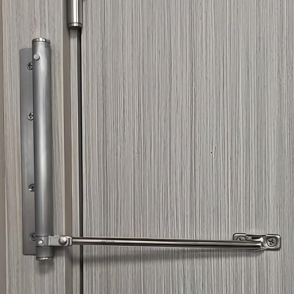 Automatic Door Closer for Lightweight Doors < 100 lbs | 150° Angle Spring Self Closing Hinges | Adjustable Catch Speed | Stainless Steel Soft Close Auto Top Latches | with Arm, Screw, Wrench | Silver