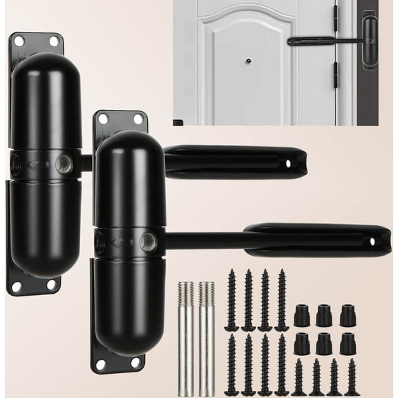 Automatic Door Closer Safety Spring, Adjustable Closing Door Hinge for Convert Hinged Doors to Self-Closing, Black Door Closer for Residential, Commercial