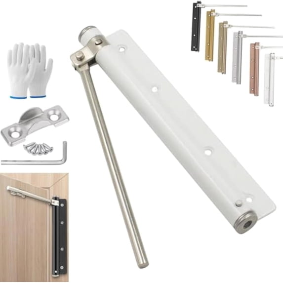 Automatic Door Self-Closing Hinge,Adjustable Universal Stainless Steel Silent Self Closing Hinges,Easy Installation for Wood and Indoor Doors, with Base, Screw, Wrench (White)