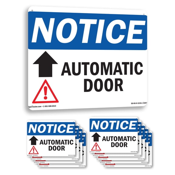 Automatic Door [Up Arrow] OSHA Notice Aluminum Sign 10 Inch x 7 Inch - 10 Pack