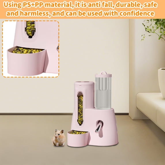 Automatic Drinking Water Feeder Hamster Golden Bear Kettle Food Bowl Two In One, Innovative 2-In-1 Structure Saves Cage Space, Anti-Push-Over Stable Base, Vacuum Kettle For