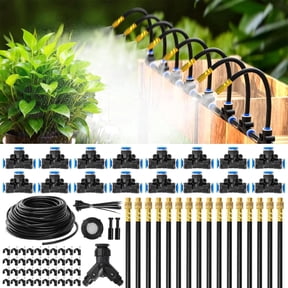 Automatic Drip Irrigation Kit, 100FT Garden Watering System with 16 Adjustable Copper Nozzles & Atomizing Sprinklers for Raised Beds, Greenhouse, Lawn, Yard - Water Saving DIY Irrigation System