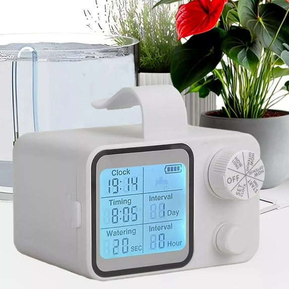 Automatic Drip Irrigation Kit, Indoor Automatic Watering System for 15 Potted Plants, with LCD Programmable Water Timer Adjustable Flow
