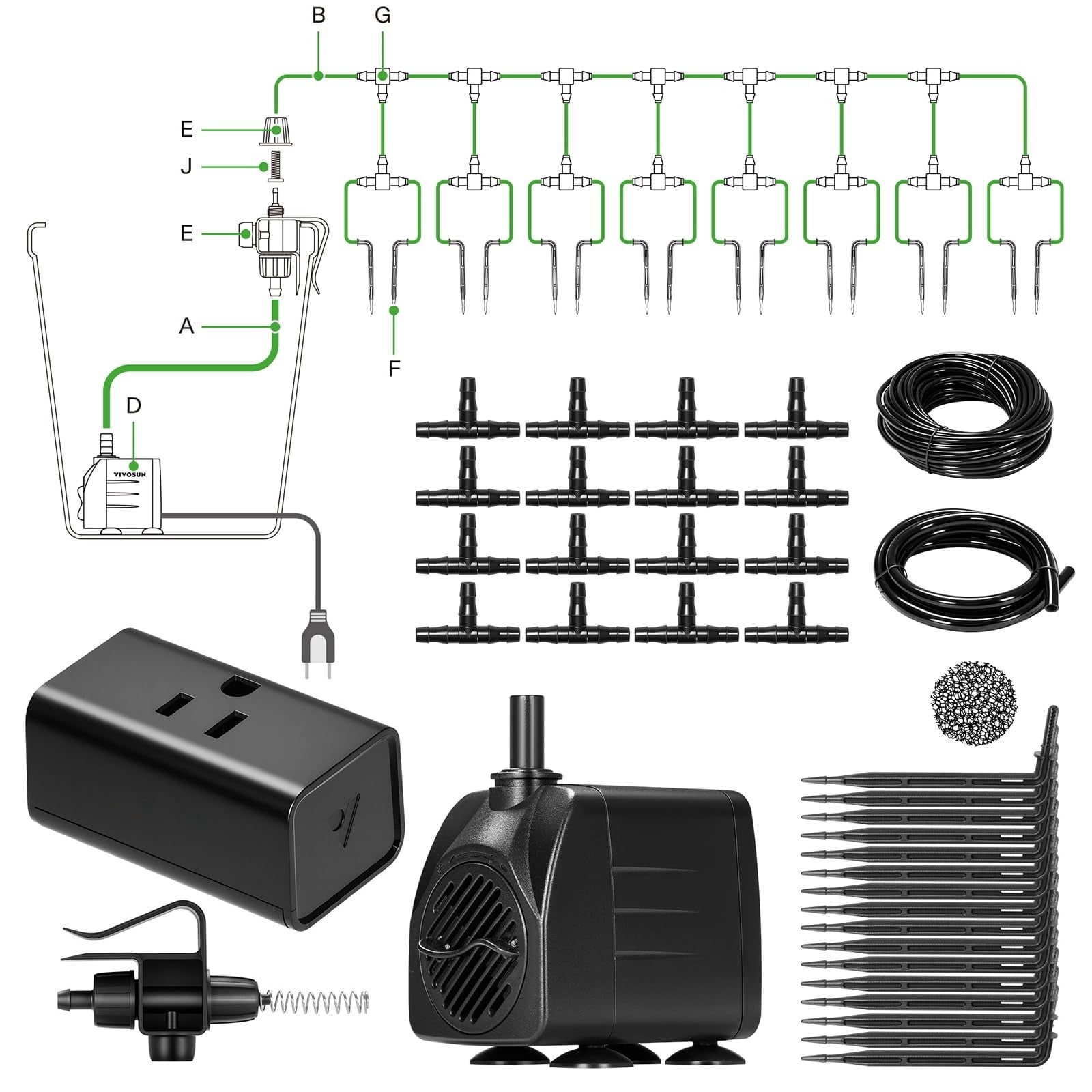 Automatic Drip Irrigation Kit Smart Watering System with 16/8/4 Drip Emitters, 4mm Fast Flow, App-Controlled A10 GrowHub, Quiet 15W Pump, Anti-Siphon & Filtered for Indoor & Outdoor Plants