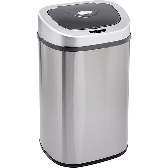 Automatic Dual Compartment Trash Can with Lid, Hands-Free, Fingerprint Resistant, Odor Control, Stainless Steel, D-Shaped, 80 l, 2 Bins
