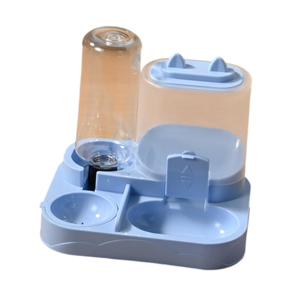 Automatic Dual Pet Bowl Food and Water Dispenser Set, Gravity Feed Station for Small Pets and Rabbits with Removable Water Bottle, Blue