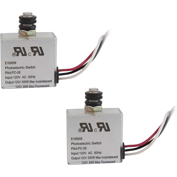 Automatic Dusk to Dawn Photocell Switch for Incandescent, Fluorescent & LED, Includes Black & White Optional Swivel Hood (Prevents Strobing), Pack of 2