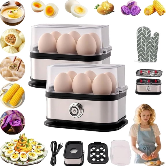 Automatic Egg Cooker, Electric Stainless Steel Rapid Boiler for 6 Eggs, Automatic Rapid Egg Cooker, 6-Egg Electric Egg Cooker - Auto Shut-Off, Boil-Dry Protection, Hard, Medium for Home Kitchen